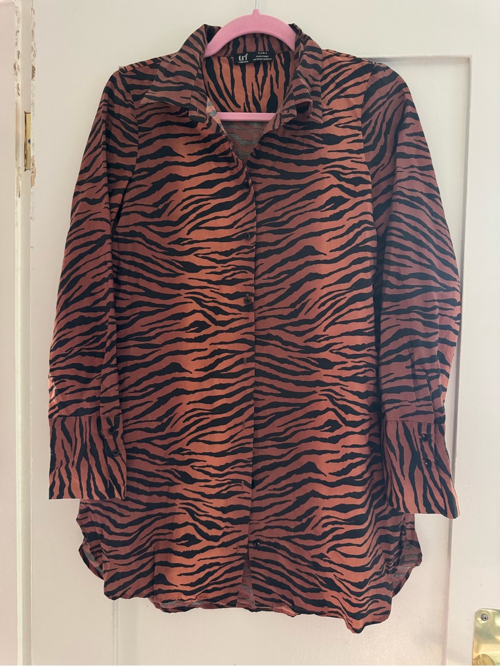 Zara Rust and Black Zebra-Print Longline Shirt